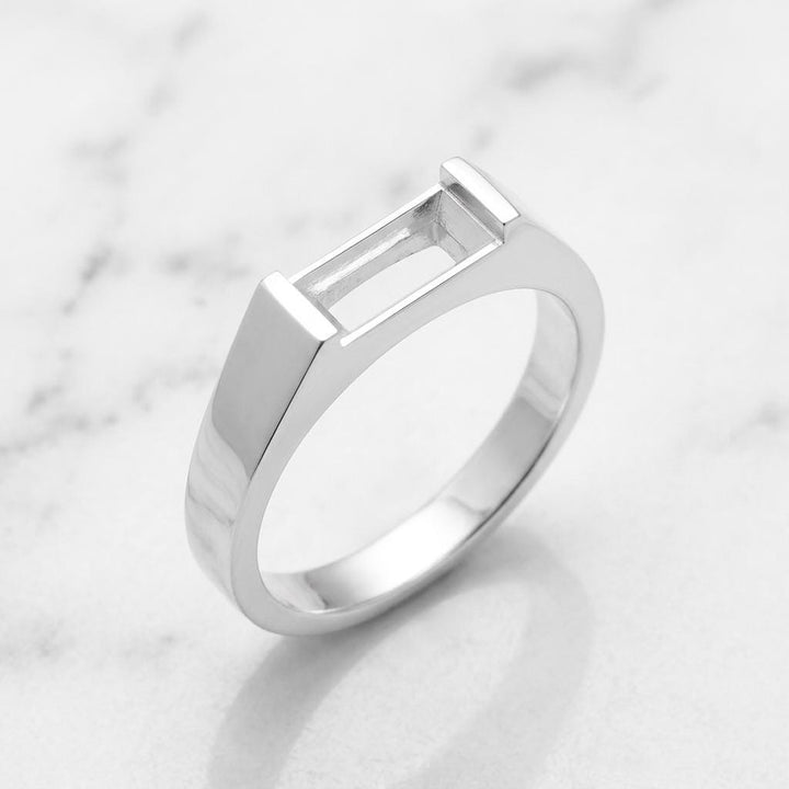 Baguette Semi Mount Ring Setting 7x3mm, 925 Sterling Silver East West Bar Ring Mount, Minimalist Empty Setting for DIY