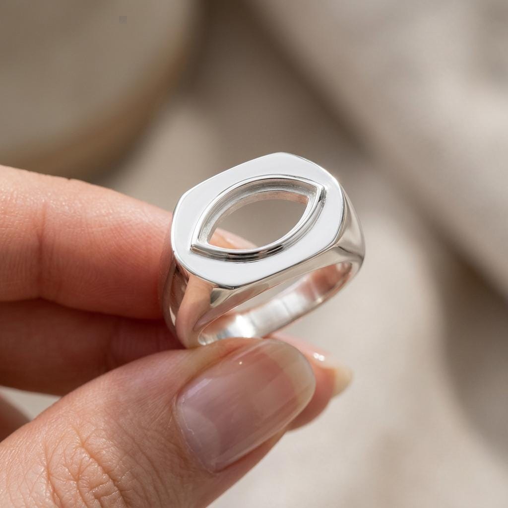 Empty Marquise Signet Ring Setting 12x6mm, Blank 925 Silver Wide Band Bezel Mount for Promise Ring, Setting Only