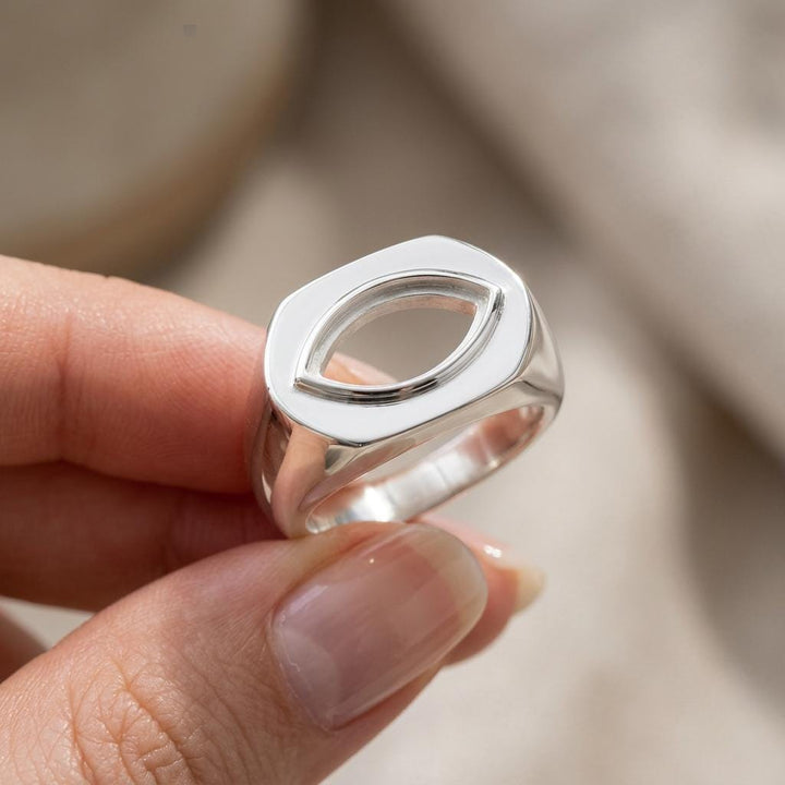 Empty Marquise Signet Ring Setting 12x6mm, Blank 925 Silver Wide Band Bezel Mount for Promise Ring, Setting Only