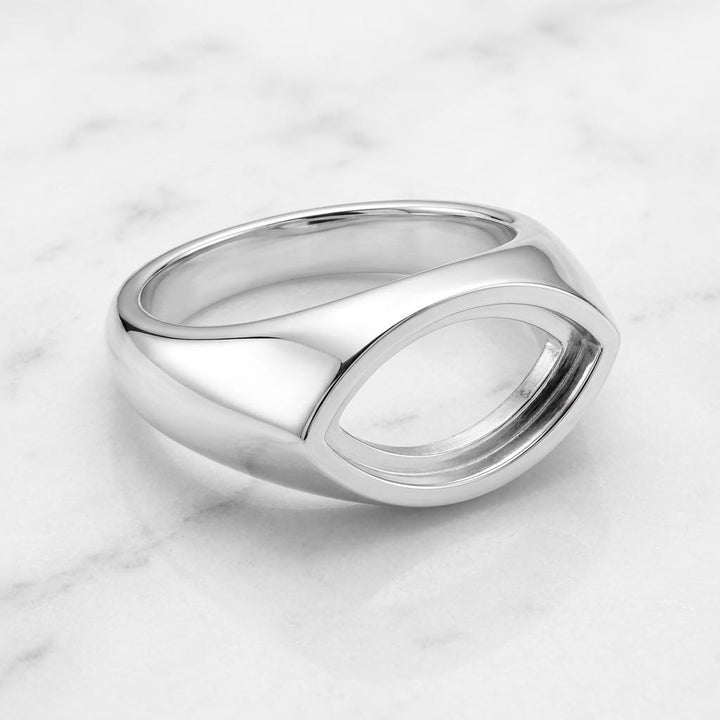 Empty Marquise Signet Ring Setting 12x6mm, Blank 925 Silver Wide Band Bezel Mount for Promise Ring, Setting Only