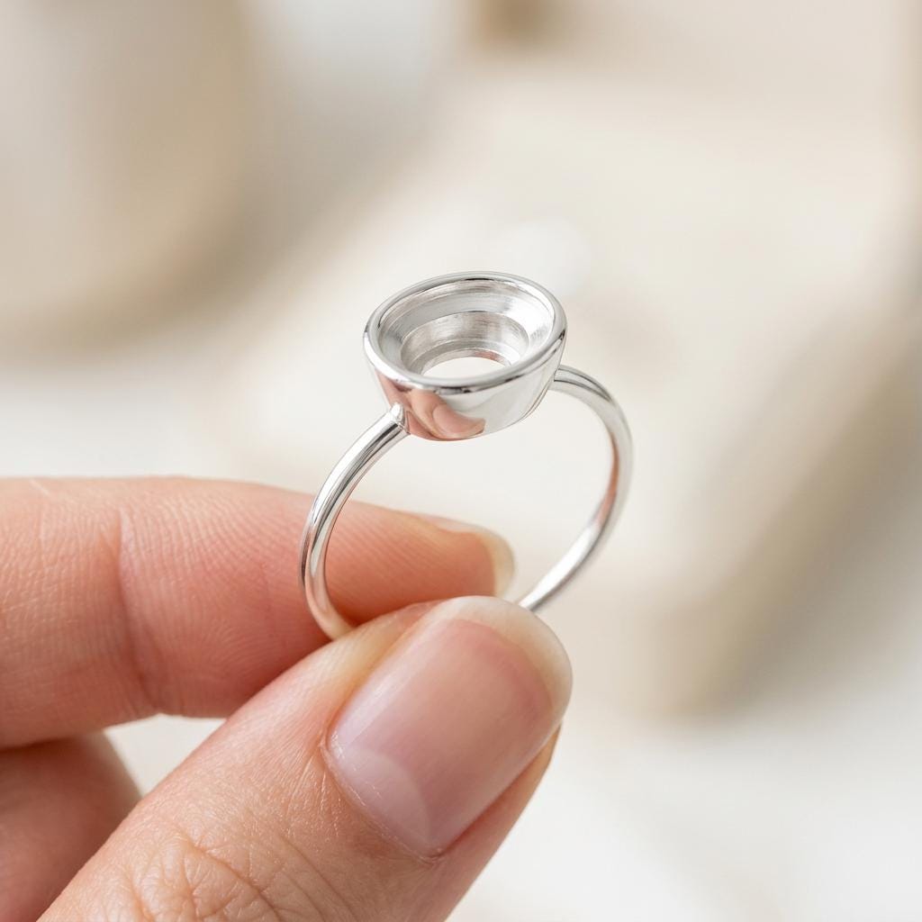 Oval Semi Mount Ring Setting 7x5mm, 925 Sterling Silver Bezel Ring Mount, Dainty Empty Bezel Cup Setting for DIY