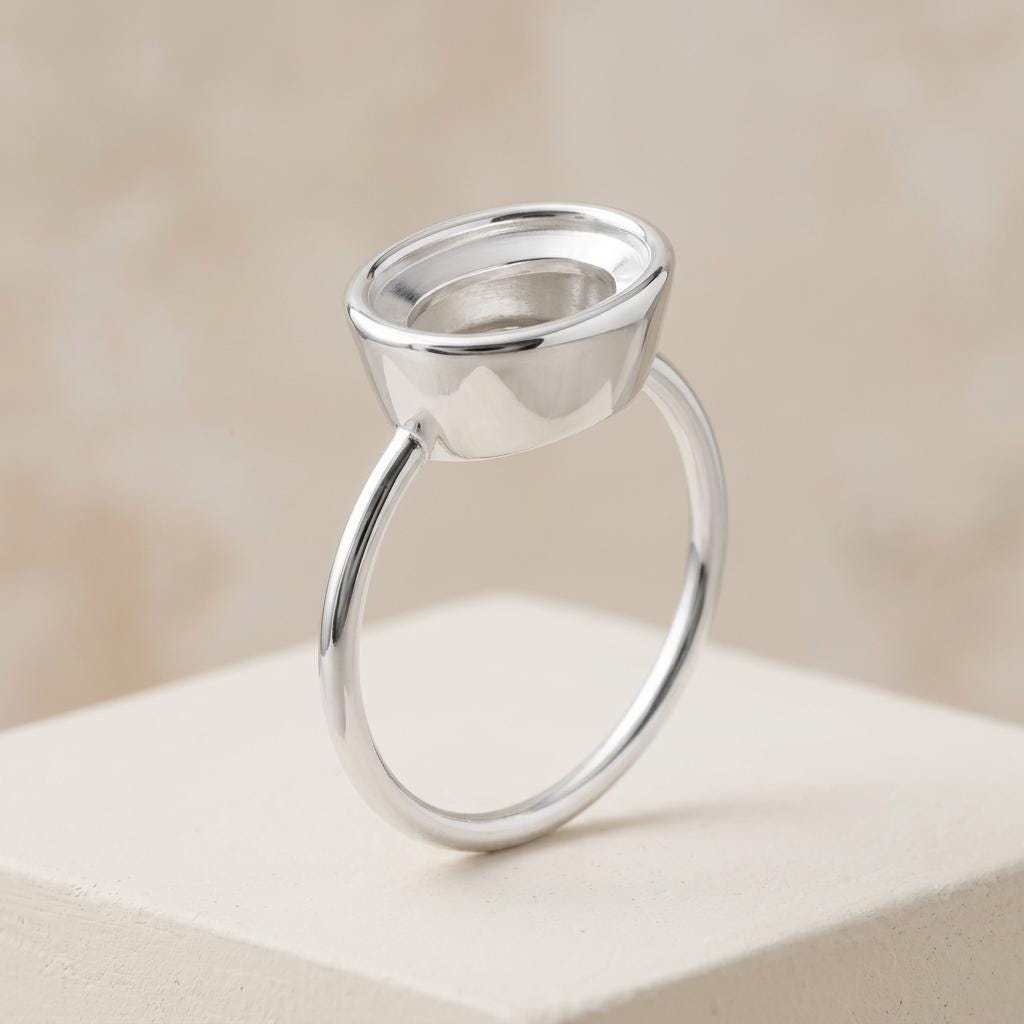 Oval Semi Mount Ring Setting 7x5mm, 925 Sterling Silver Bezel Ring Mount, Dainty Empty Bezel Cup Setting for DIY