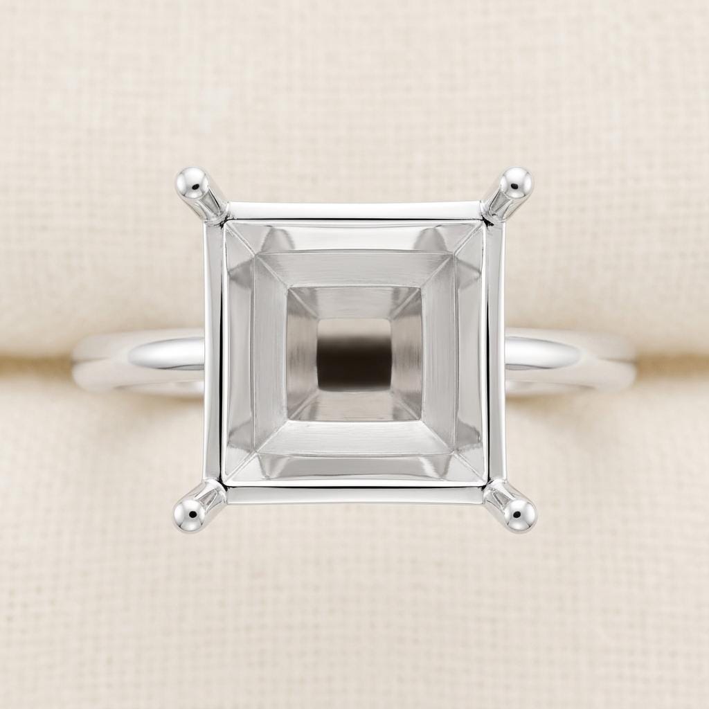 Unset Ring Mount Princess 6.5mm Square, 925 Silver Setting Without Center Piece, 4 Prong Solitaire Semi Mount for Jewelers
