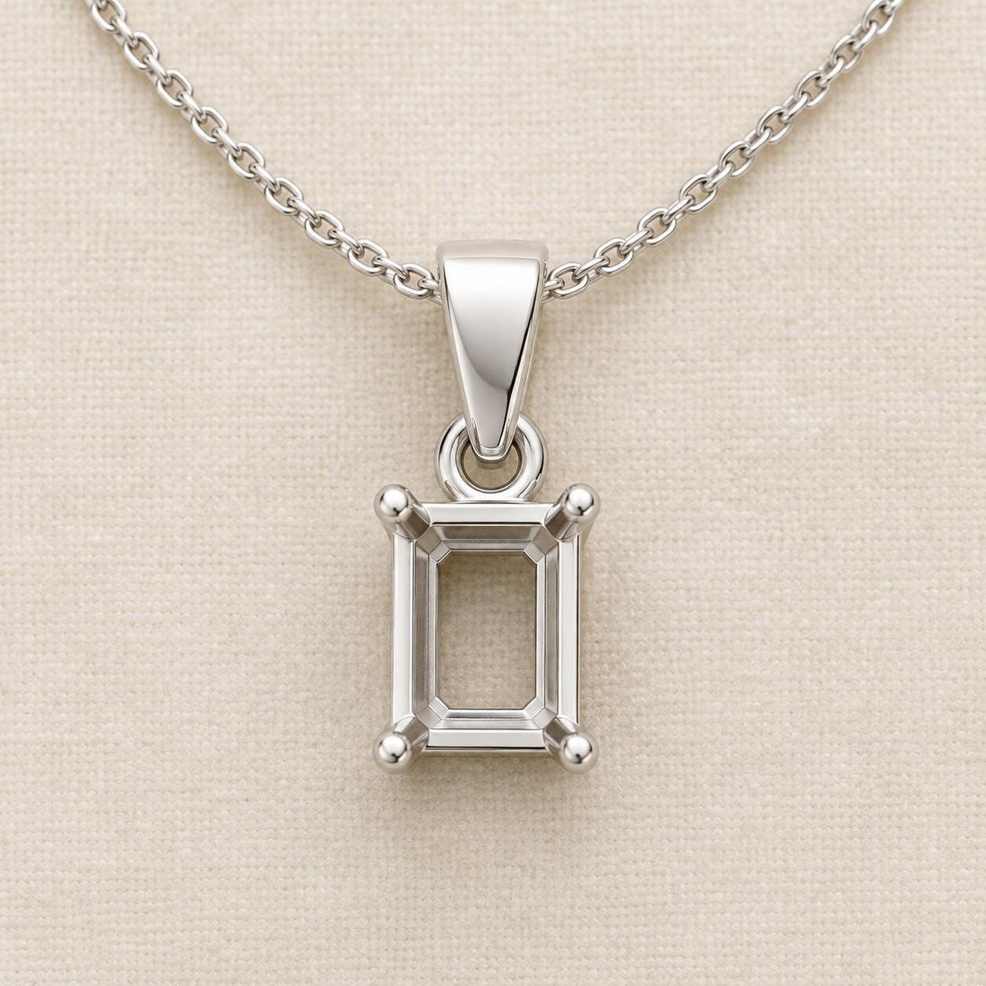 Emerald Cut Semi Mount Pendant Setting, 925 Sterling Silver 4 Prong Pendant Mount, Empty Pendant Setting for DIY