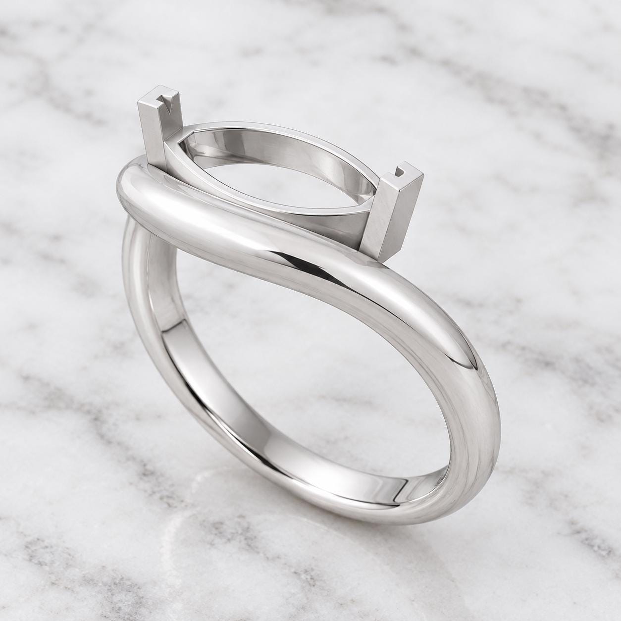Marquise Semi Mount Ring Setting 10x5mm, 925 Sterling Silver East West Bypass Ring Mount, Empty Travel Ring Setting for DIY