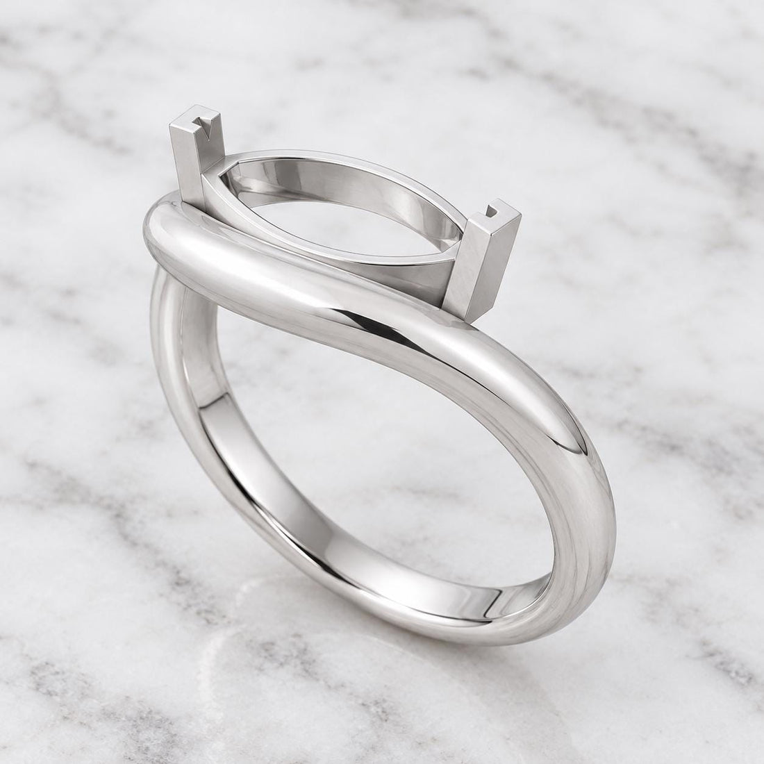 Marquise Semi Mount Ring Setting 10x5mm, 925 Sterling Silver East West Bypass Ring Mount, Empty Travel Ring Setting for DIY