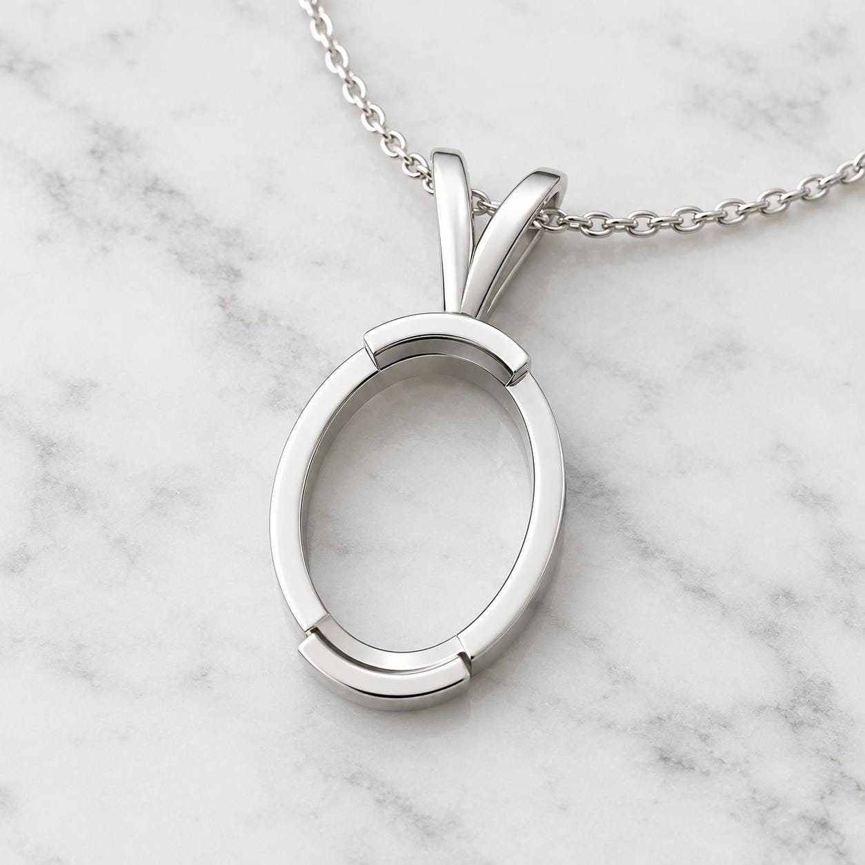 Oval Bezel Pendant Setting 9x7mm, Empty 925 Sterling Silver Pendant Mount with Looped Bail, Blank Necklace Setting for DIY