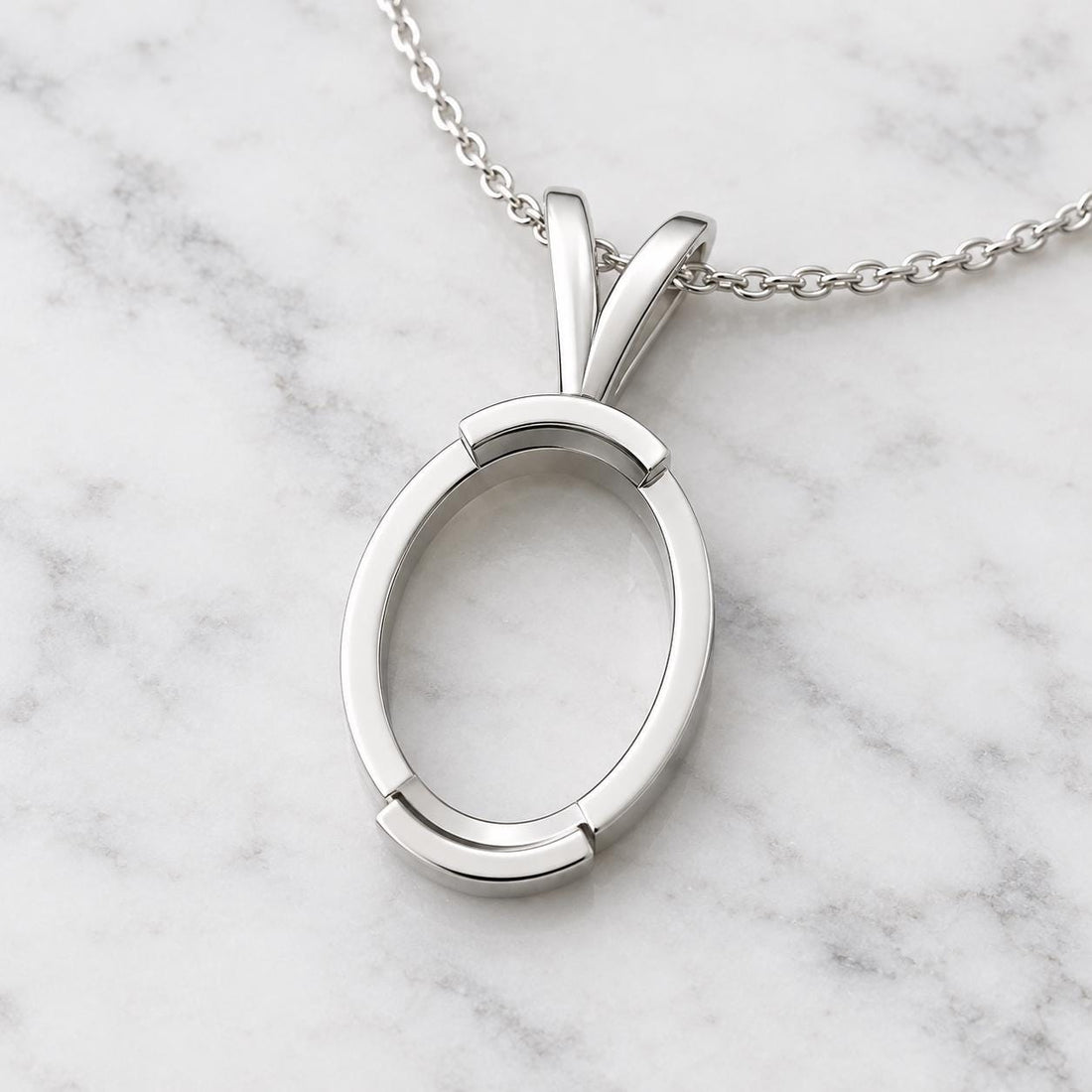 Oval Bezel Pendant Setting 9x7mm, Empty 925 Sterling Silver Pendant Mount with Looped Bail, Blank Necklace Setting for DIY