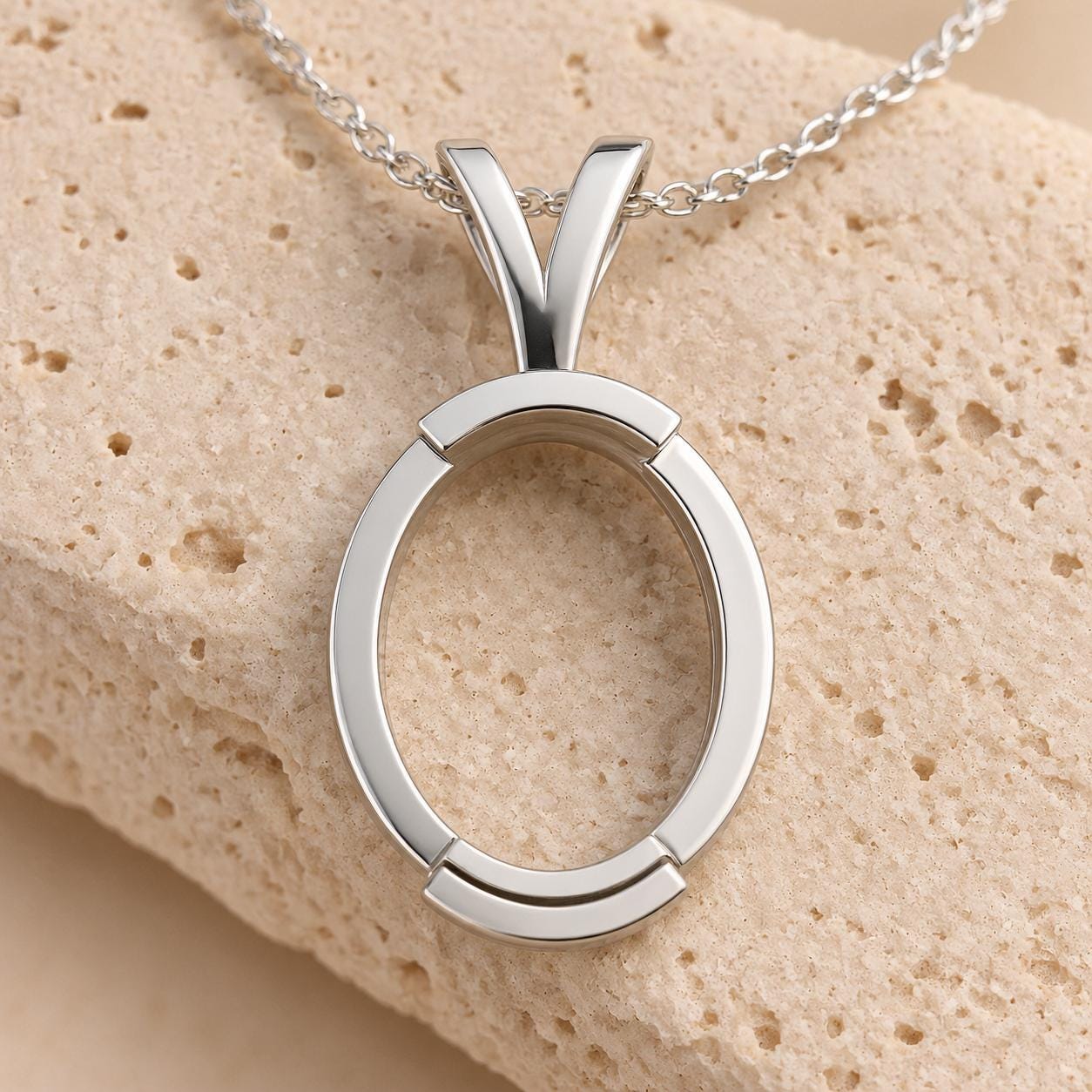 Oval Bezel Pendant Setting 9x7mm, Empty 925 Sterling Silver Pendant Mount with Looped Bail, Blank Necklace Setting for DIY