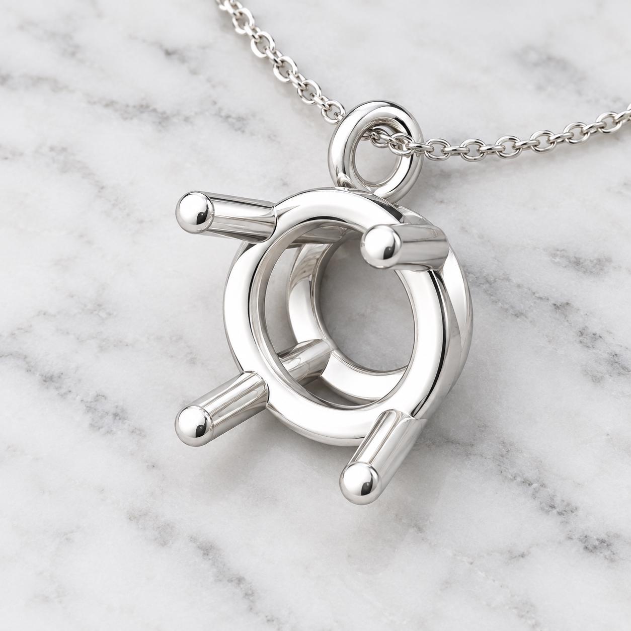 Blank Pendant Setting 7mm Round, 4 Prong Basket 925 Silver Semi Mount, Jump Ring Bail, Setting Only for DIY Necklace