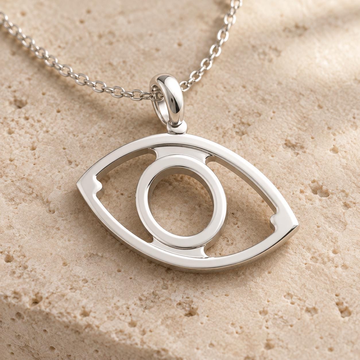 Evil Eye Pendant Setting, 925 Sterling Silver Open Eye Semi Mount with Round 5.5mm Center Seat, Empty Necklace Blank for DIY