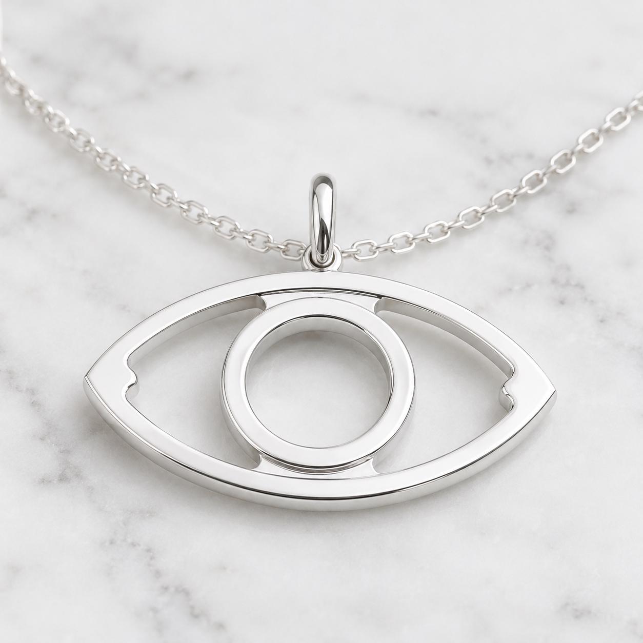 Evil Eye Pendant Setting, 925 Sterling Silver Open Eye Semi Mount with Round 5.5mm Center Seat, Empty Necklace Blank for DIY