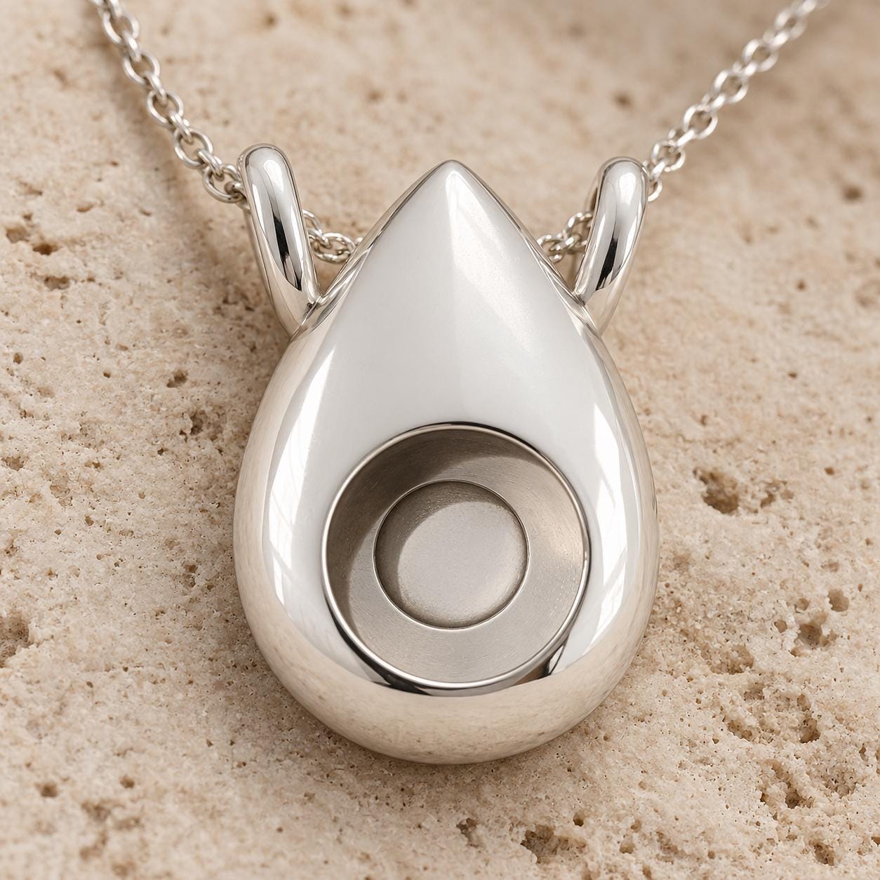 Teardrop Pendant Mount with 4mm Round Seat, Plain Domed 925 Sterling Silver Semi Mount, Two Chain Loops, Empty Pendant Setting for DIY