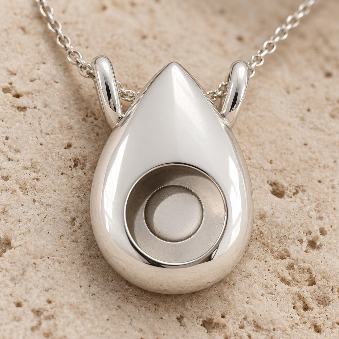 Teardrop Pendant Mount with 4mm Round Seat, Plain Domed 925 Sterling Silver Semi Mount, Two Chain Loops, Empty Pendant Setting for DIY
