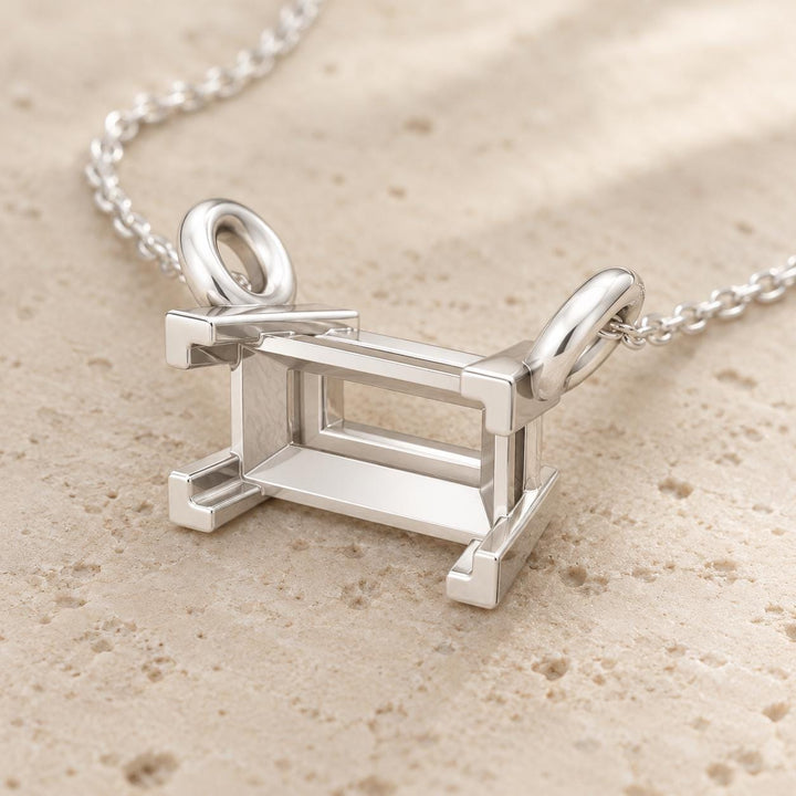 Baguette Pendant Setting 4x2mm, Tiny 925 Silver Semi Mount with 4 Corner Claws and Two Loops, Empty Necklace Blank, Setting Only