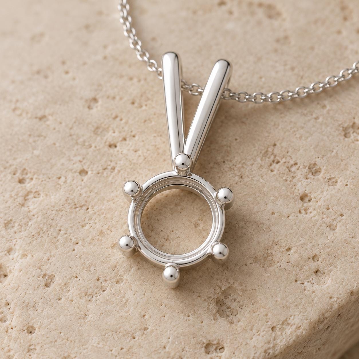 6.5mm Round Pendant Setting, 925 Sterling Silver Semi Mount with 6 Ball Tip Rod Prongs and V Looped Bail, Blank Necklace Mount