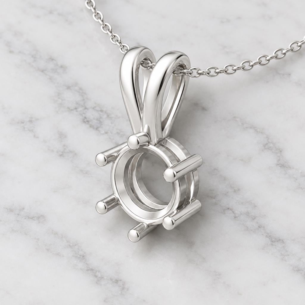 6.5mm Round Pendant Setting, 925 Sterling Silver Semi Mount with 6 Ball Tip Rod Prongs and V Looped Bail, Blank Necklace Mount