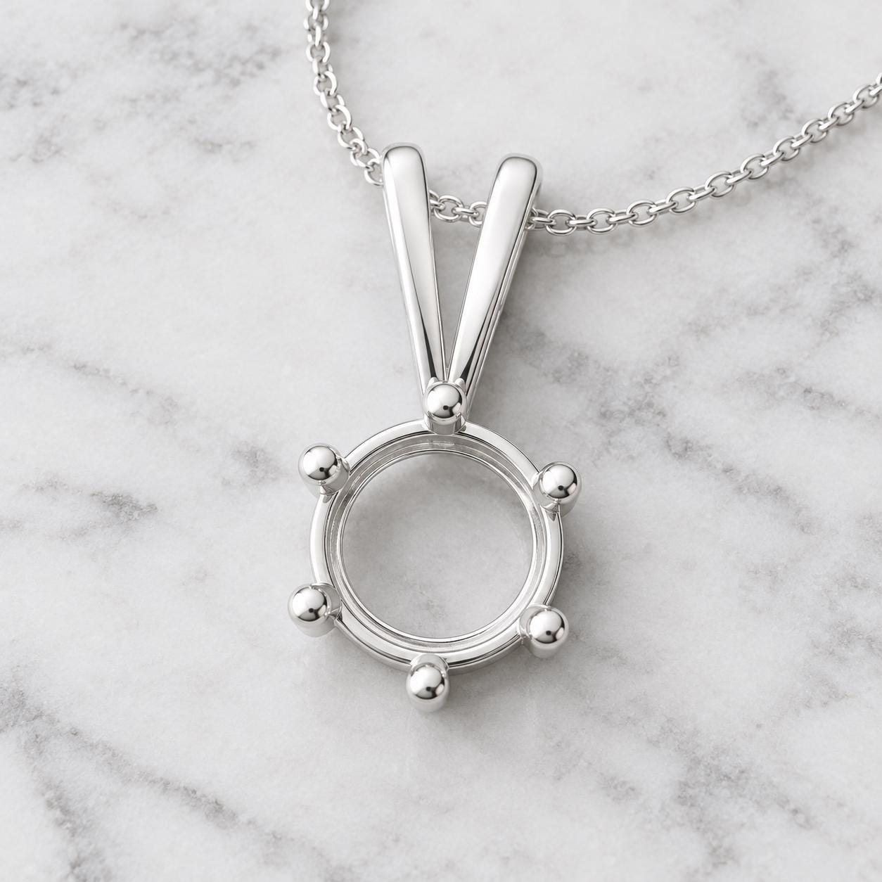 6.5mm Round Pendant Setting, 925 Sterling Silver Semi Mount with 6 Ball Tip Rod Prongs and V Looped Bail, Blank Necklace Mount