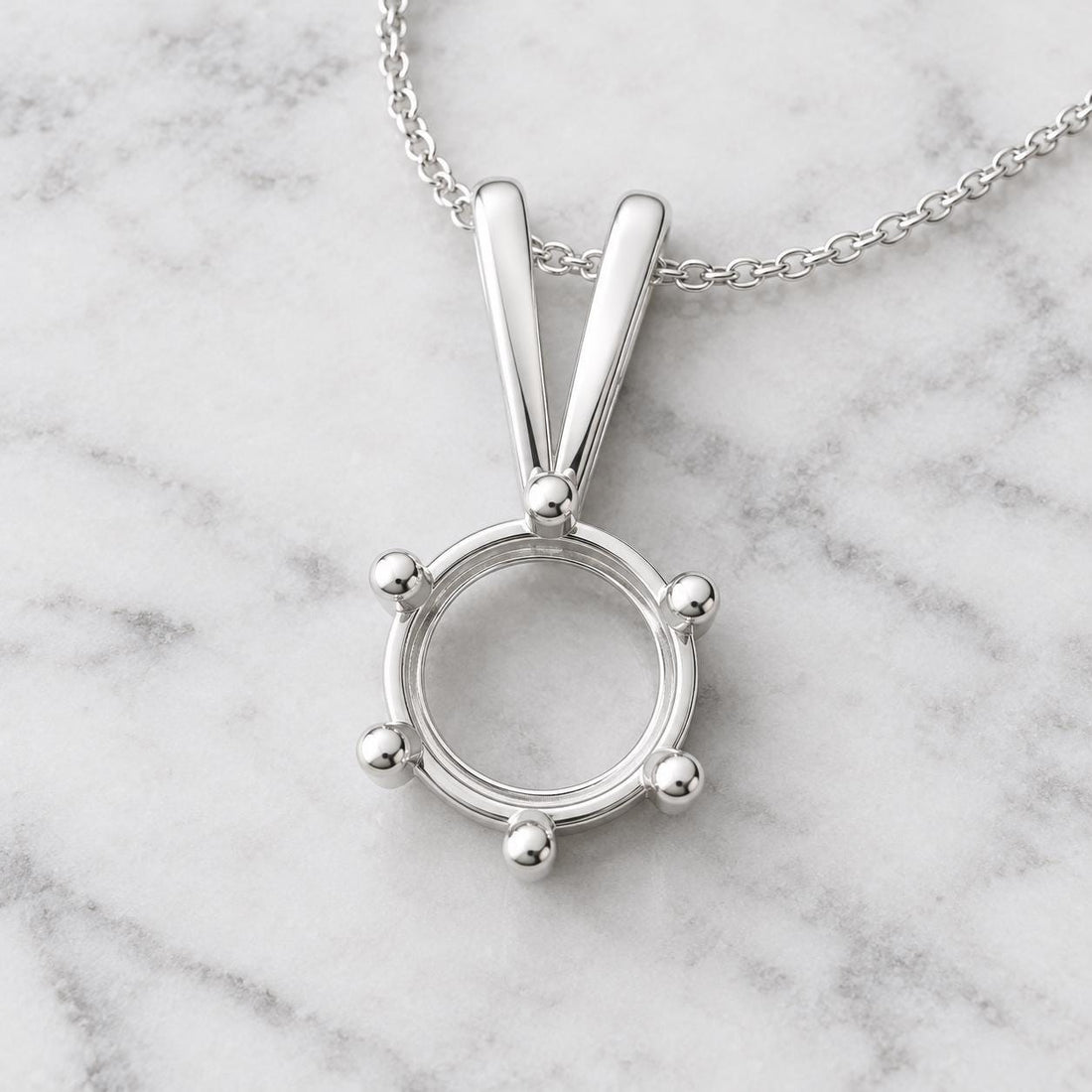 6.5mm Round Pendant Setting, 925 Sterling Silver Semi Mount with 6 Ball Tip Rod Prongs and V Looped Bail, Blank Necklace Mount