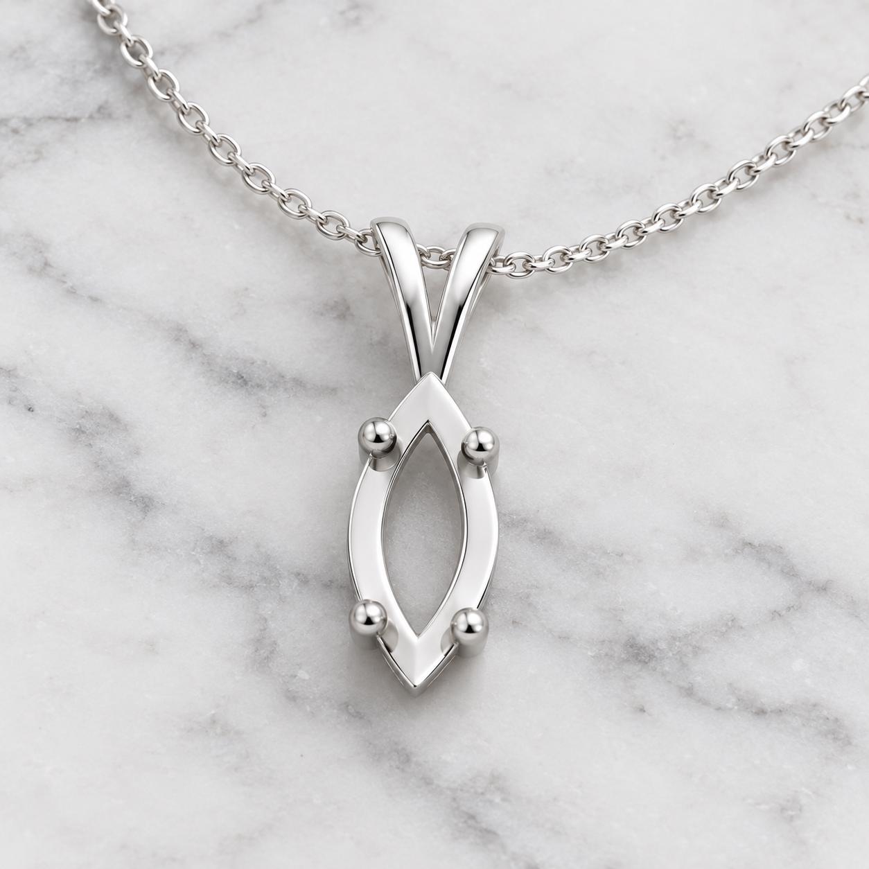 Empty Marquise Pendant Mount 8x4mm, 925 Sterling Silver Semi Mount, 4 Ball Tip Rods, V Looped Bail, Blank Necklace Setting for Jewelers