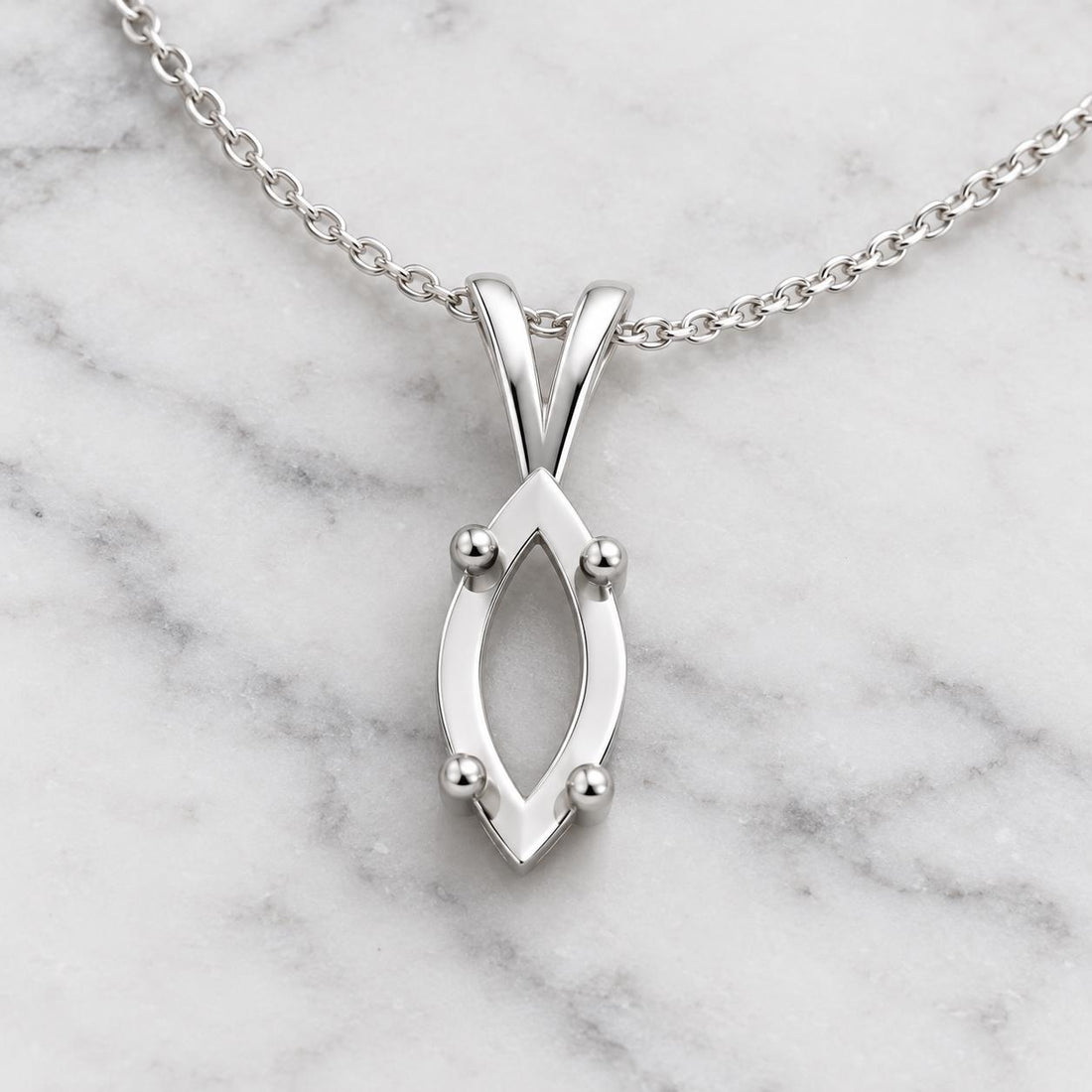 Empty Marquise Pendant Mount 8x4mm, 925 Sterling Silver Semi Mount, 4 Ball Tip Rods, V Looped Bail, Blank Necklace Setting for Jewelers