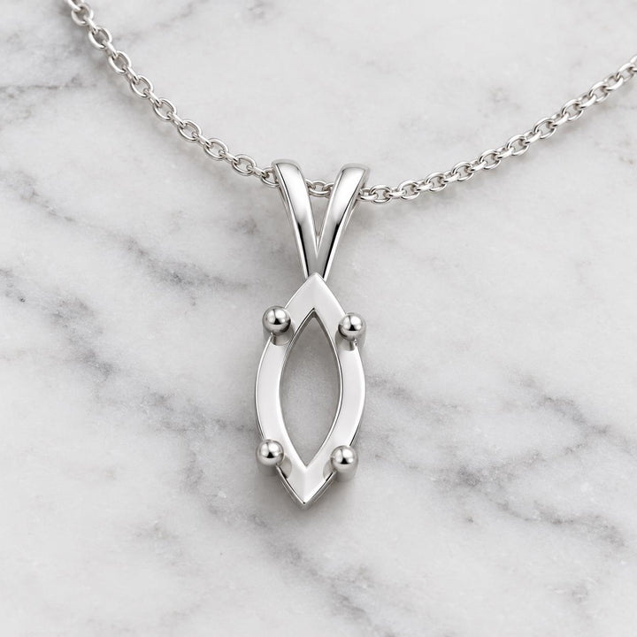 Empty Marquise Pendant Mount 8x4mm, 925 Sterling Silver Semi Mount, 4 Ball Tip Rods, V Looped Bail, Blank Necklace Setting for Jewelers