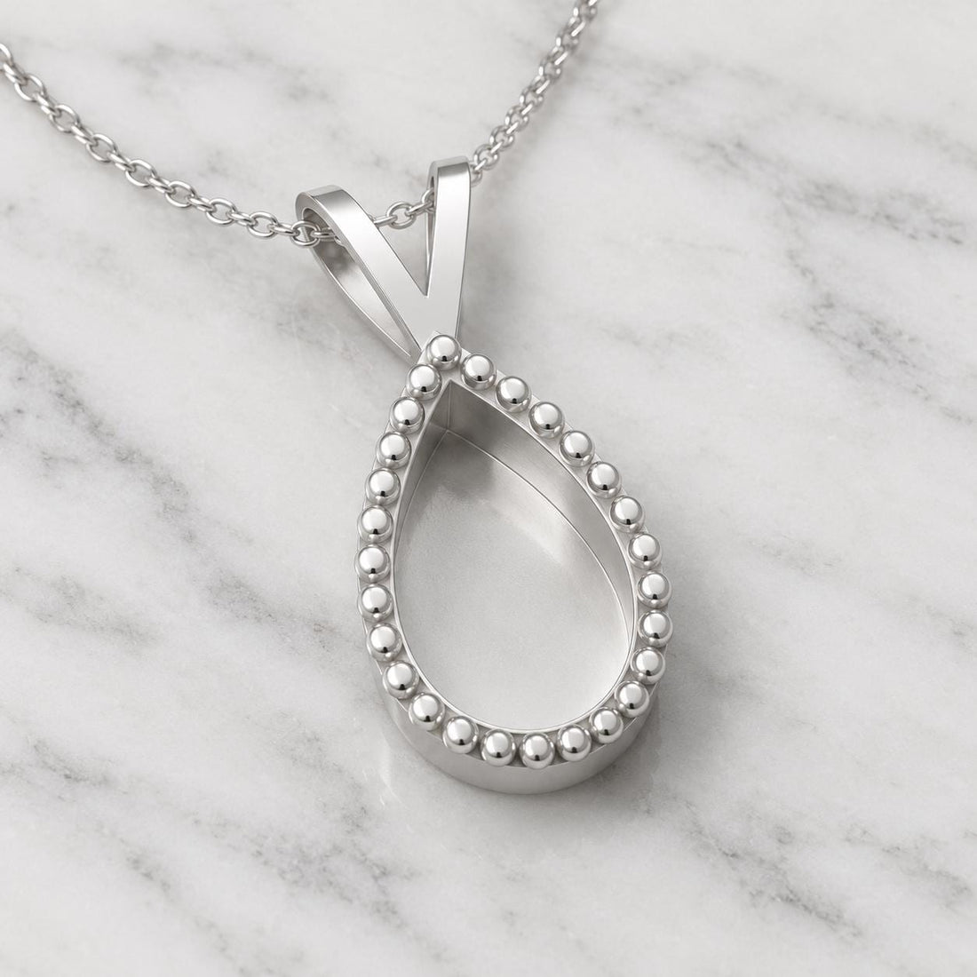 Pear Bead Bezel Pendant Mount 10x14mm, Teardrop Cup with One Row of Small Beads, 925 Sterling Silver Semi Mount Pendant