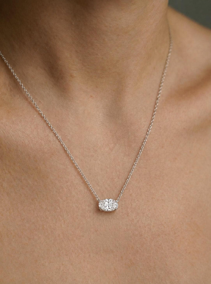 Moissanite Oval Necklace, East West Oval Pendant, Horizontal Solitaire Pendant, Diamond Alternative, Dainty Minimalist Gift for Her
