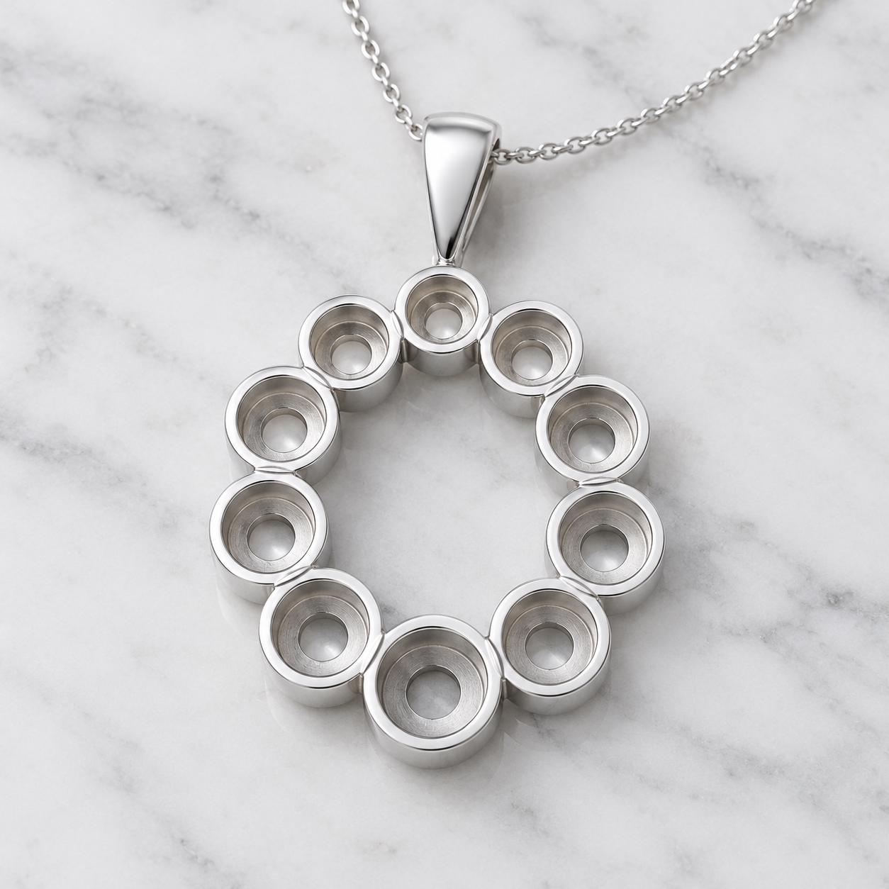 Wreath Pendant Setting with 10 Graduated Round Cups 2.8 to 4.5mm, 925 Sterling Silver Semi Mount, Teardrop Bail, Empty Pendant Mount