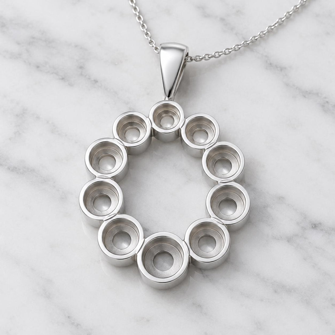 Wreath Pendant Setting with 10 Graduated Round Cups 2.8 to 4.5mm, 925 Sterling Silver Semi Mount, Teardrop Bail, Empty Pendant Mount