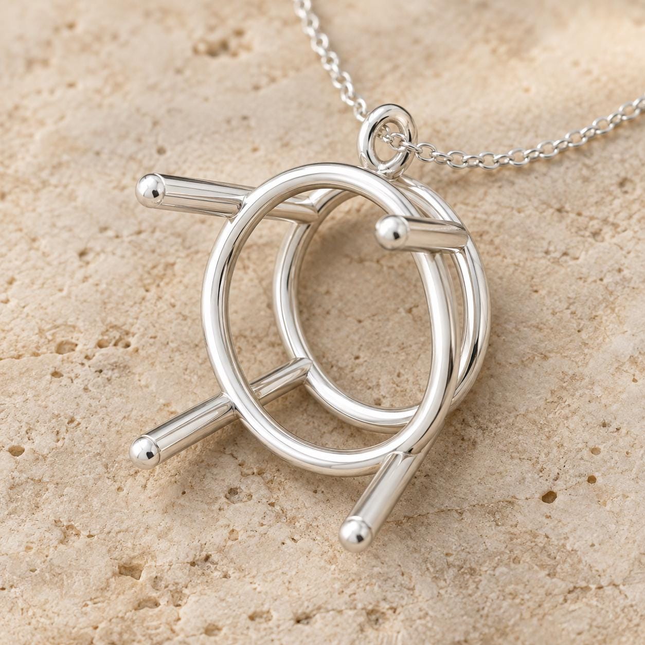 Wire Basket Pendant Mount about 15.4mm Outside, 4 Ball Tip Rods, Tiny Loop Bail, Empty 925 Sterling Silver Semi Mount for DIY Jewelers