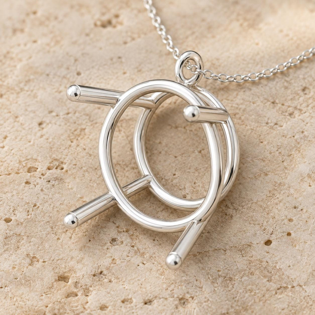 Wire Basket Pendant Mount about 15.4mm Outside, 4 Ball Tip Rods, Tiny Loop Bail, Empty 925 Sterling Silver Semi Mount for DIY Jewelers