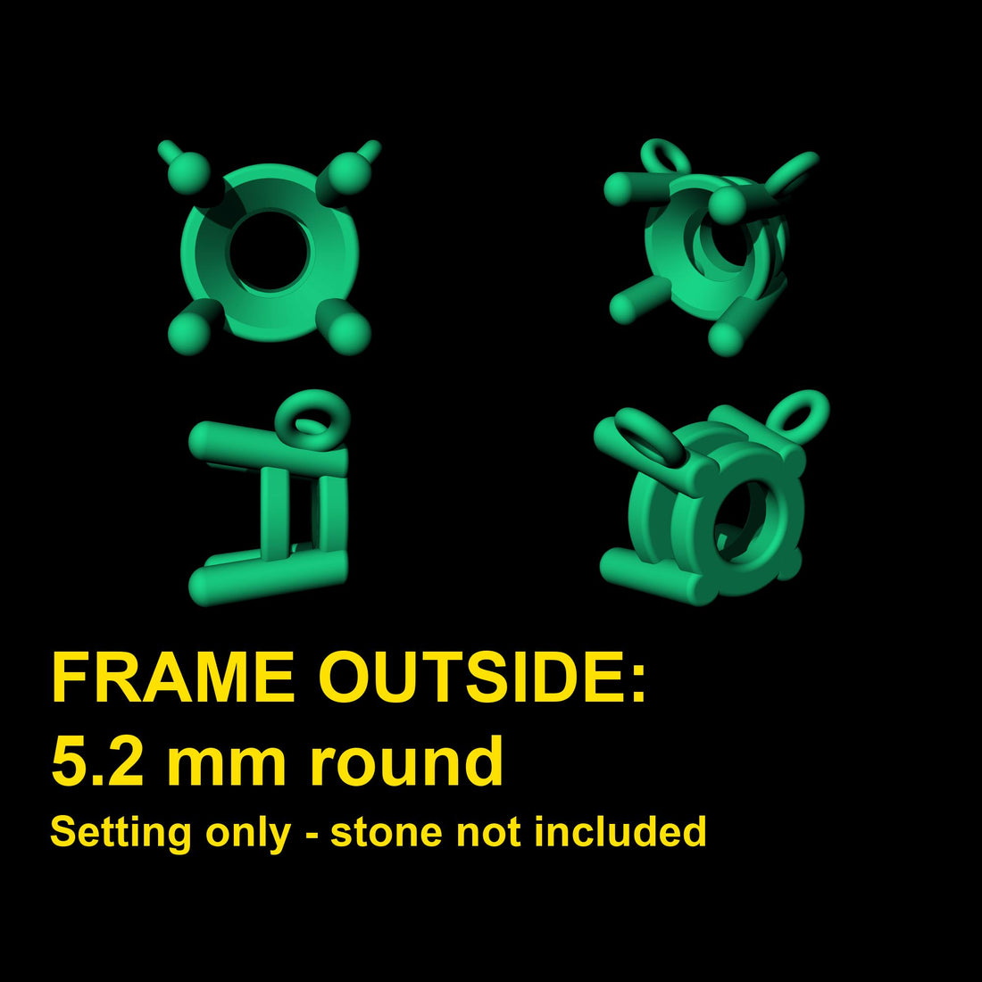 5mm Stepped Round Basket Pendant Mount, 4 Plain End Rods, Two Tilted Loop Bails, Blank 925 Sterling Silver Semi Mount Setting