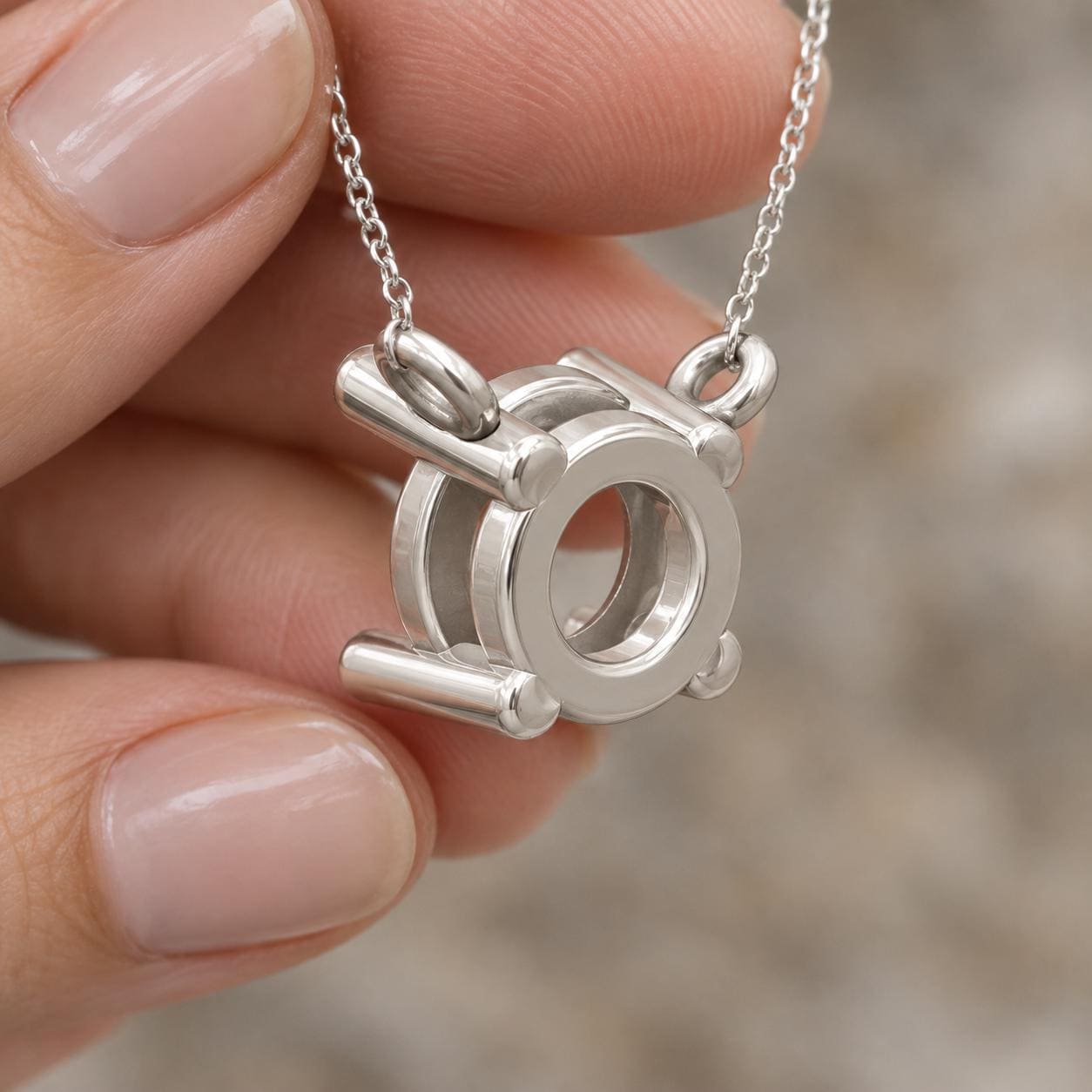 5mm Stepped Round Basket Pendant Mount, 4 Plain End Rods, Two Tilted Loop Bails, Blank 925 Sterling Silver Semi Mount Setting