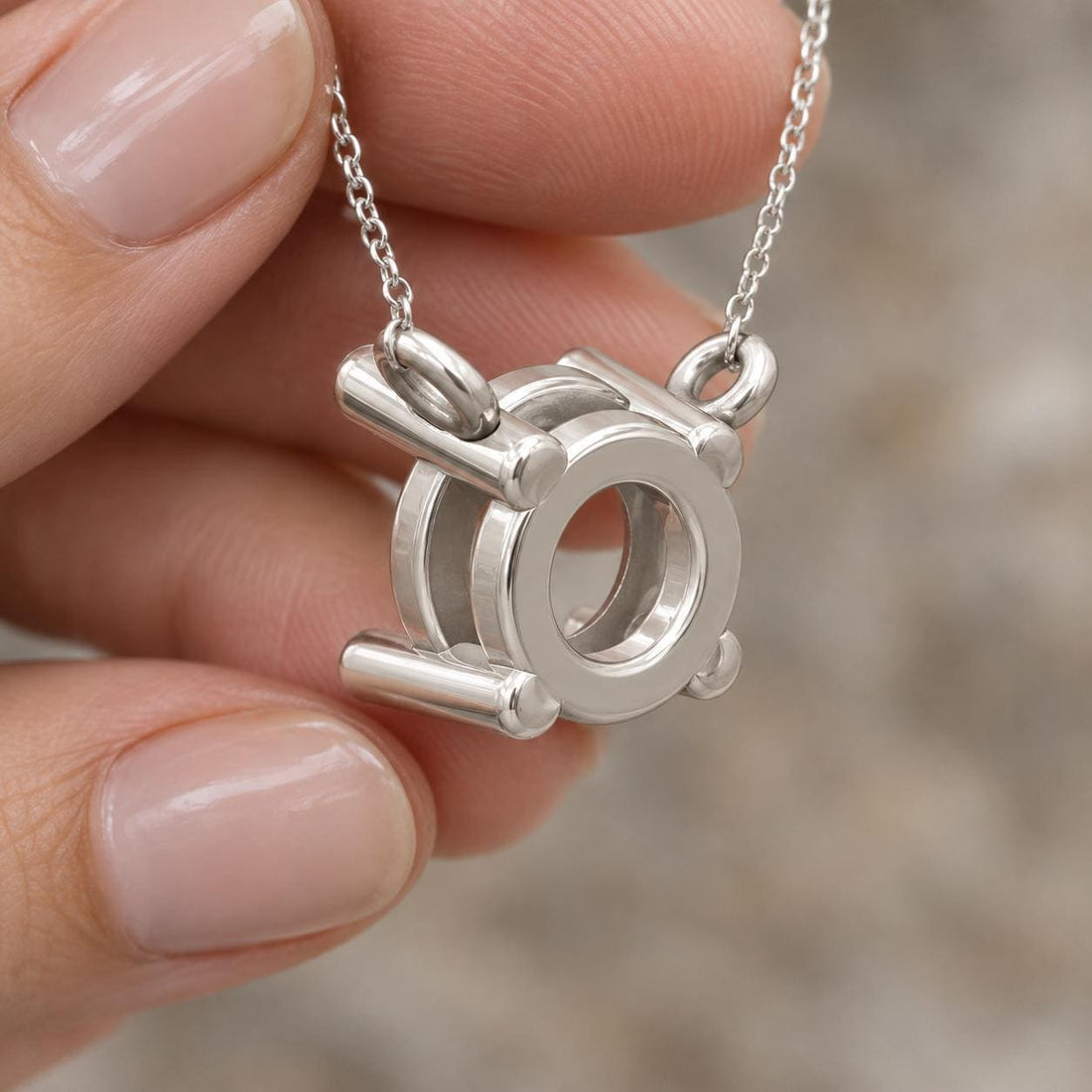 5mm Stepped Round Basket Pendant Mount, 4 Plain End Rods, Two Tilted Loop Bails, Blank 925 Sterling Silver Semi Mount Setting