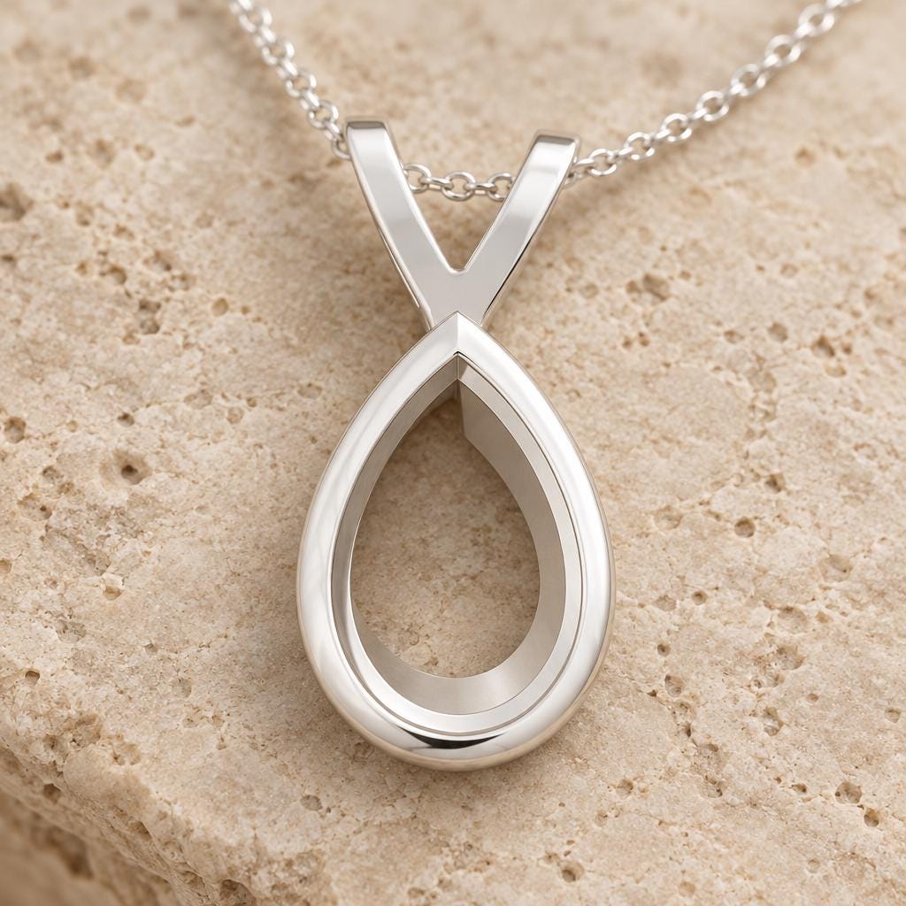 Plain Pear Frame Pendant for 7x10mm Pear, 9.2x13mm Outside, Open Back Teardrop Semi Mount, 925 Sterling Silver, V Strap Bail