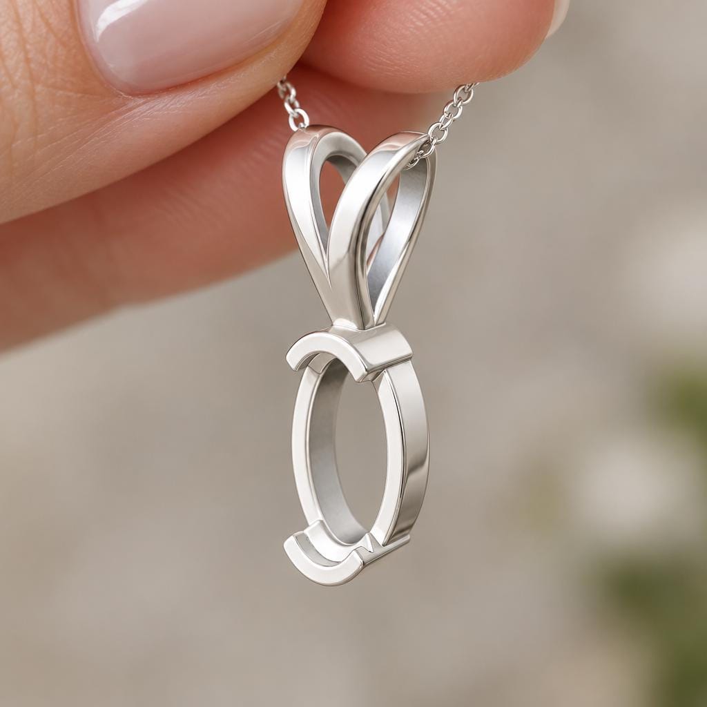 Tiny Oval Bezel Pendant Setting 5x3mm, Notched Wall, V Looped Bail, Small 925 Sterling Silver Semi Mount, Empty Blank Pendant Mount