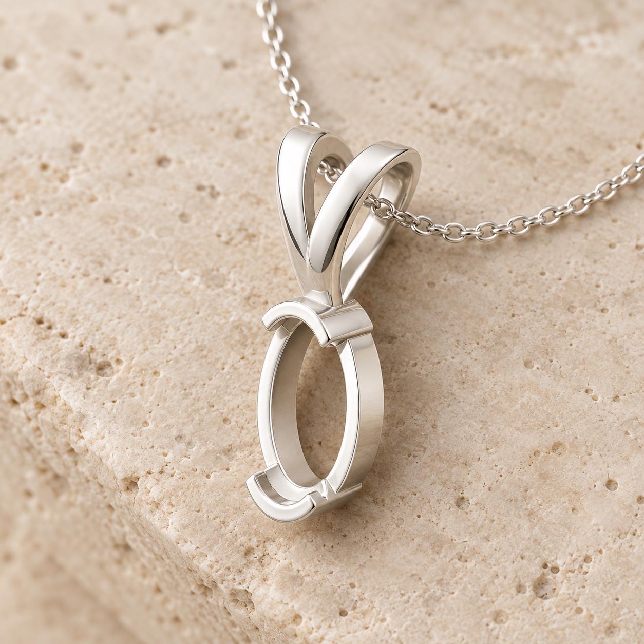 Tiny Oval Bezel Pendant Setting 5x3mm, Notched Wall, V Looped Bail, Small 925 Sterling Silver Semi Mount, Empty Blank Pendant Mount