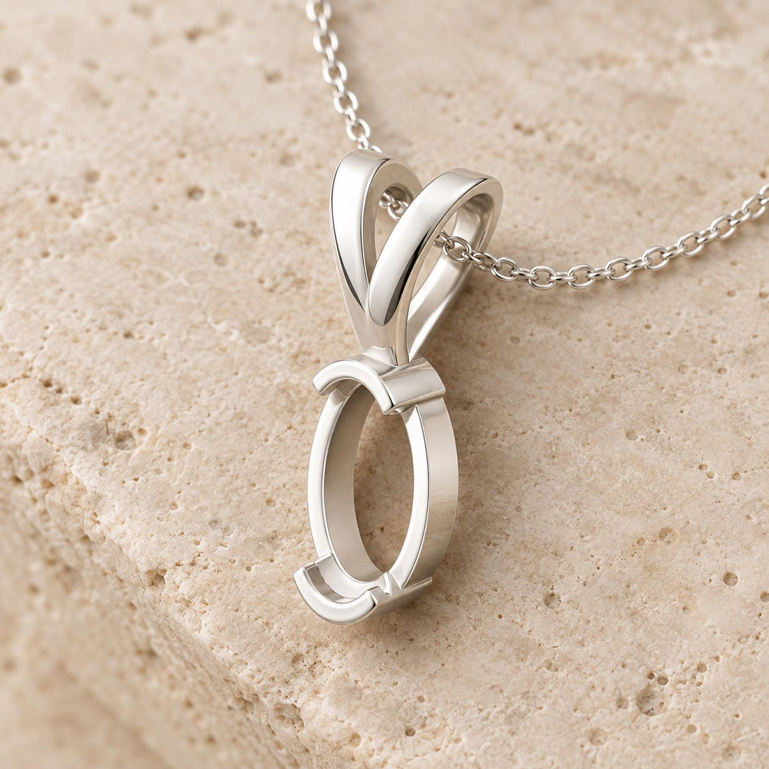 Tiny Oval Bezel Pendant Setting 5x3mm, Notched Wall, V Looped Bail, Small 925 Sterling Silver Semi Mount, Empty Blank Pendant Mount