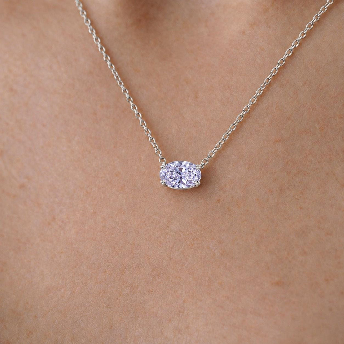 Lavender Alexandrite Pendant, June Birthstone Oval Necklace, East West Solitaire, 925 Sterling Silver Birthday Gift for Her