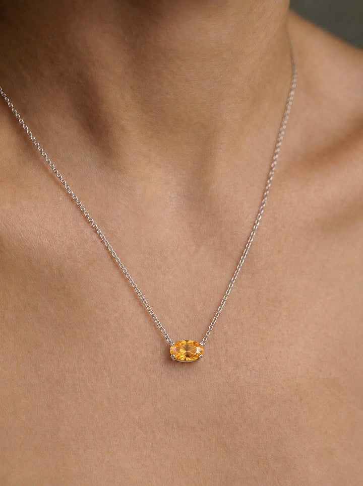Golden Citrine Necklace, November Birthstone Gift, East West Oval Pendant, Dainty Solitaire, 925 Sterling Silver Mothers Day Gift
