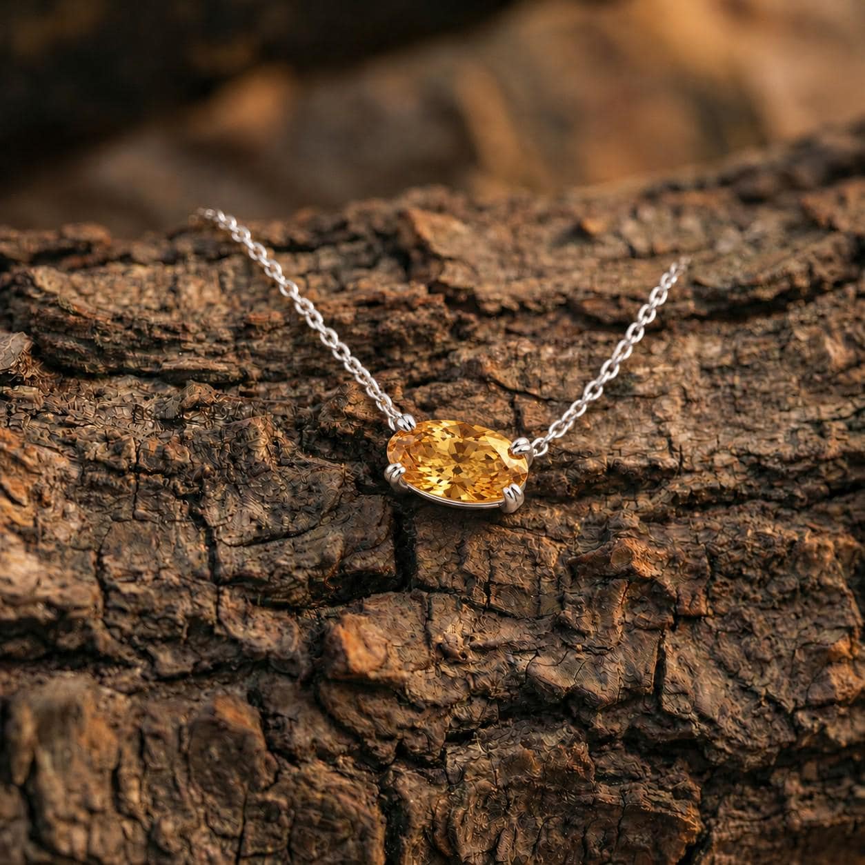 Golden Citrine Necklace, November Birthstone Gift, East West Oval Pendant, Dainty Solitaire, 925 Sterling Silver Mothers Day Gift