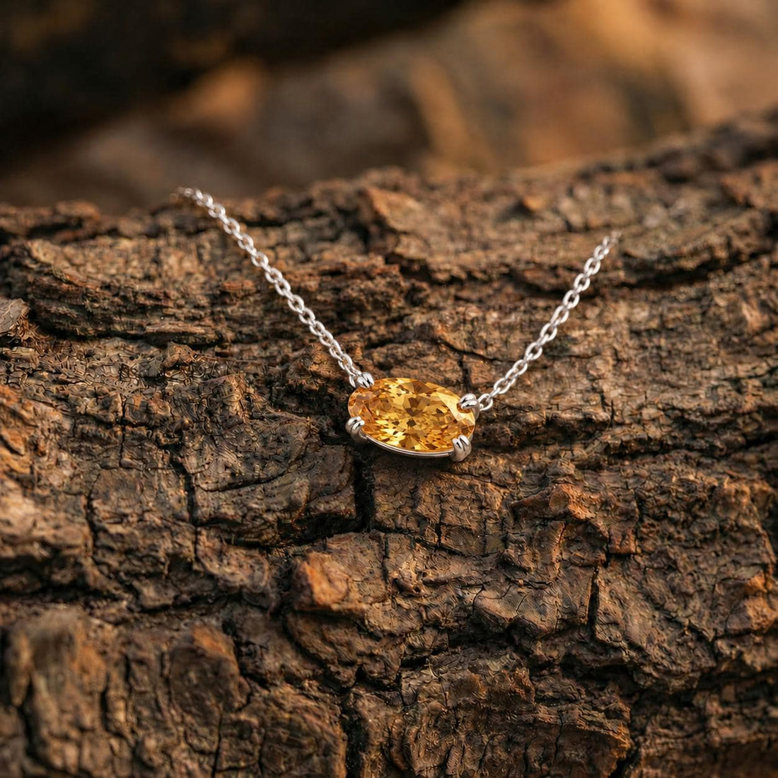 Golden Citrine Necklace, November Birthstone Gift, East West Oval Pendant, Dainty Solitaire, 925 Sterling Silver Mothers Day Gift