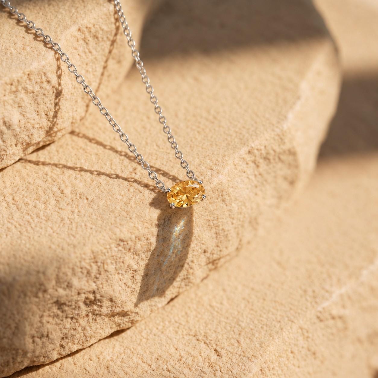 Golden Citrine Necklace, November Birthstone Gift, East West Oval Pendant, Dainty Solitaire, 925 Sterling Silver Mothers Day Gift