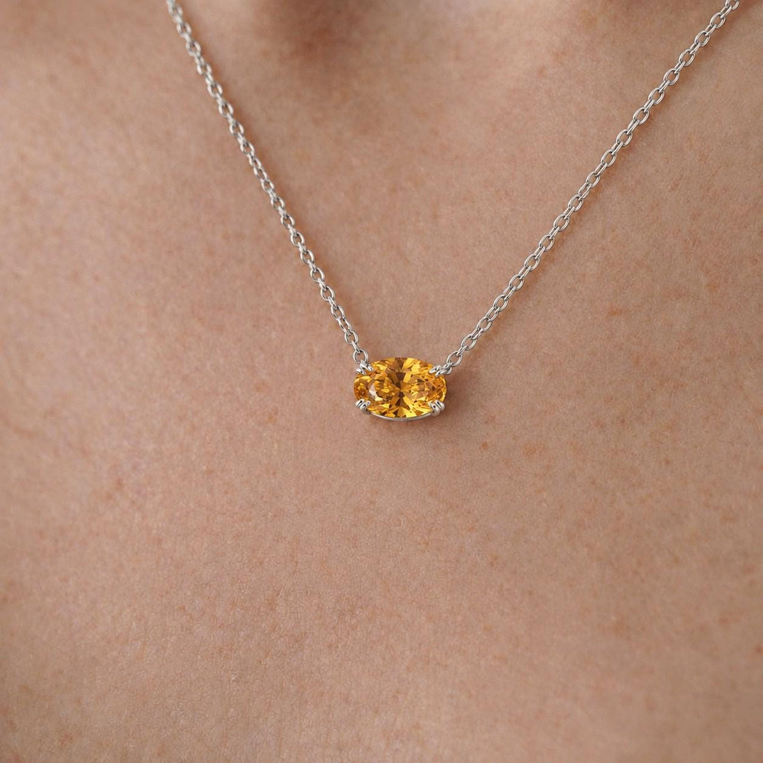 Golden Citrine Necklace, November Birthstone Gift, East West Oval Pendant, Dainty Solitaire, 925 Sterling Silver Mothers Day Gift