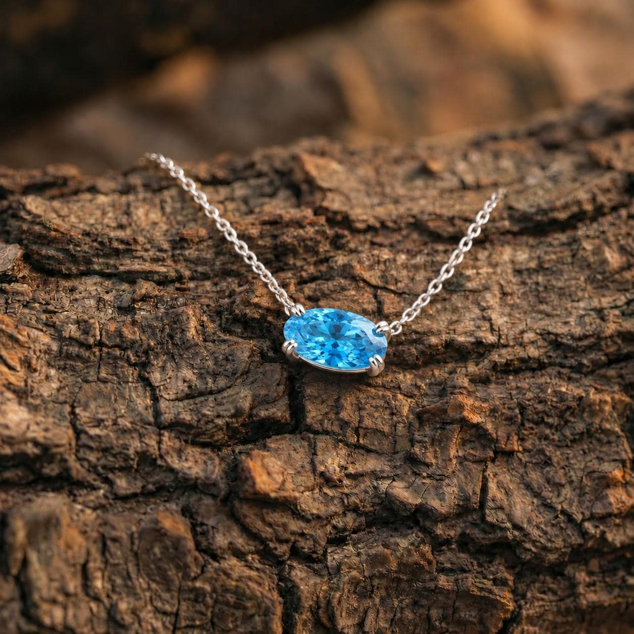 Sky Blue Topaz Necklace, December Birthstone Oval Pendant, East West Solitaire, 925 Sterling Silver Birthday Gift for Her