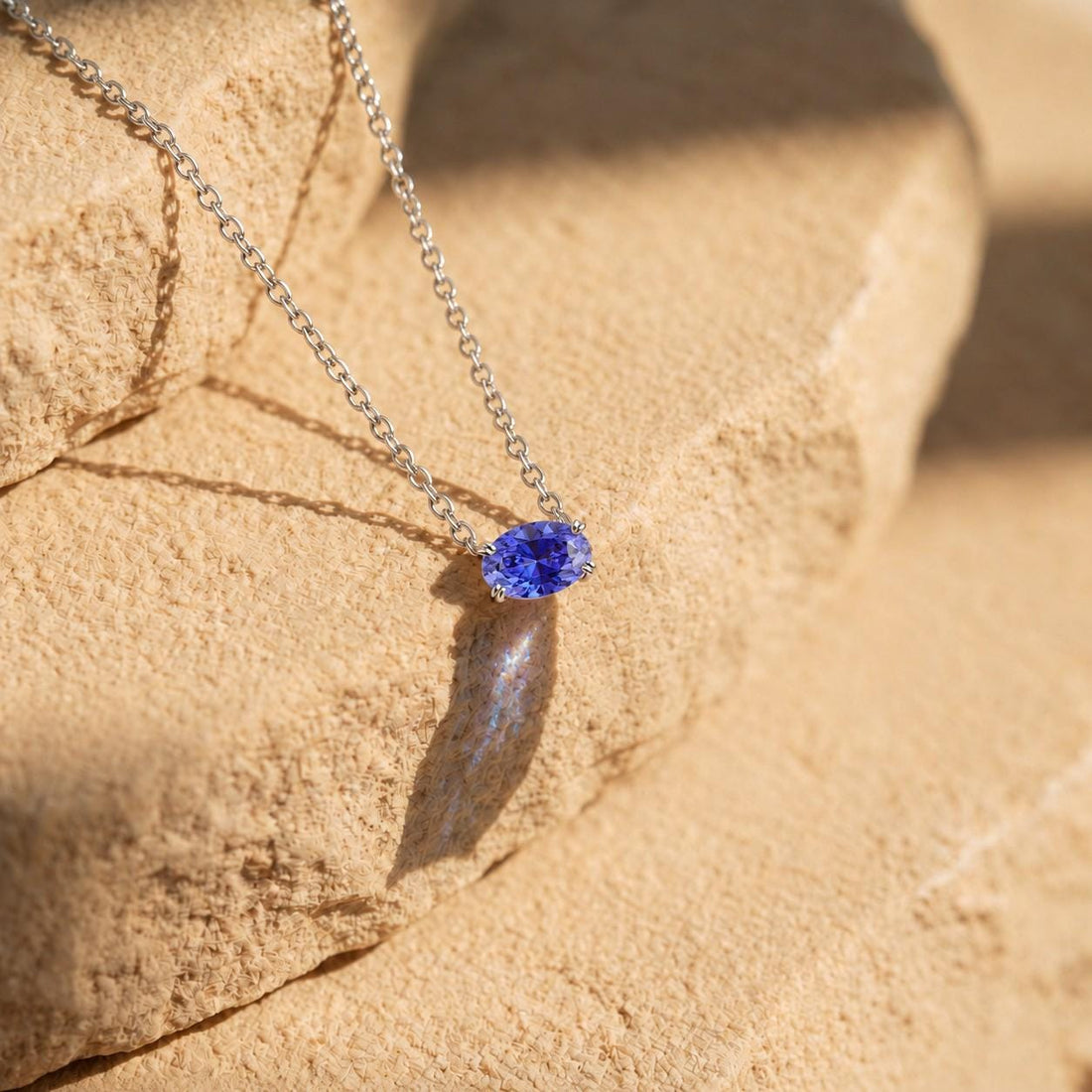 Tanzanite Blue Violet Pendant, December Birthstone Gift, East West Oval Necklace, Dainty 925 Sterling Silver, Gift for Mom