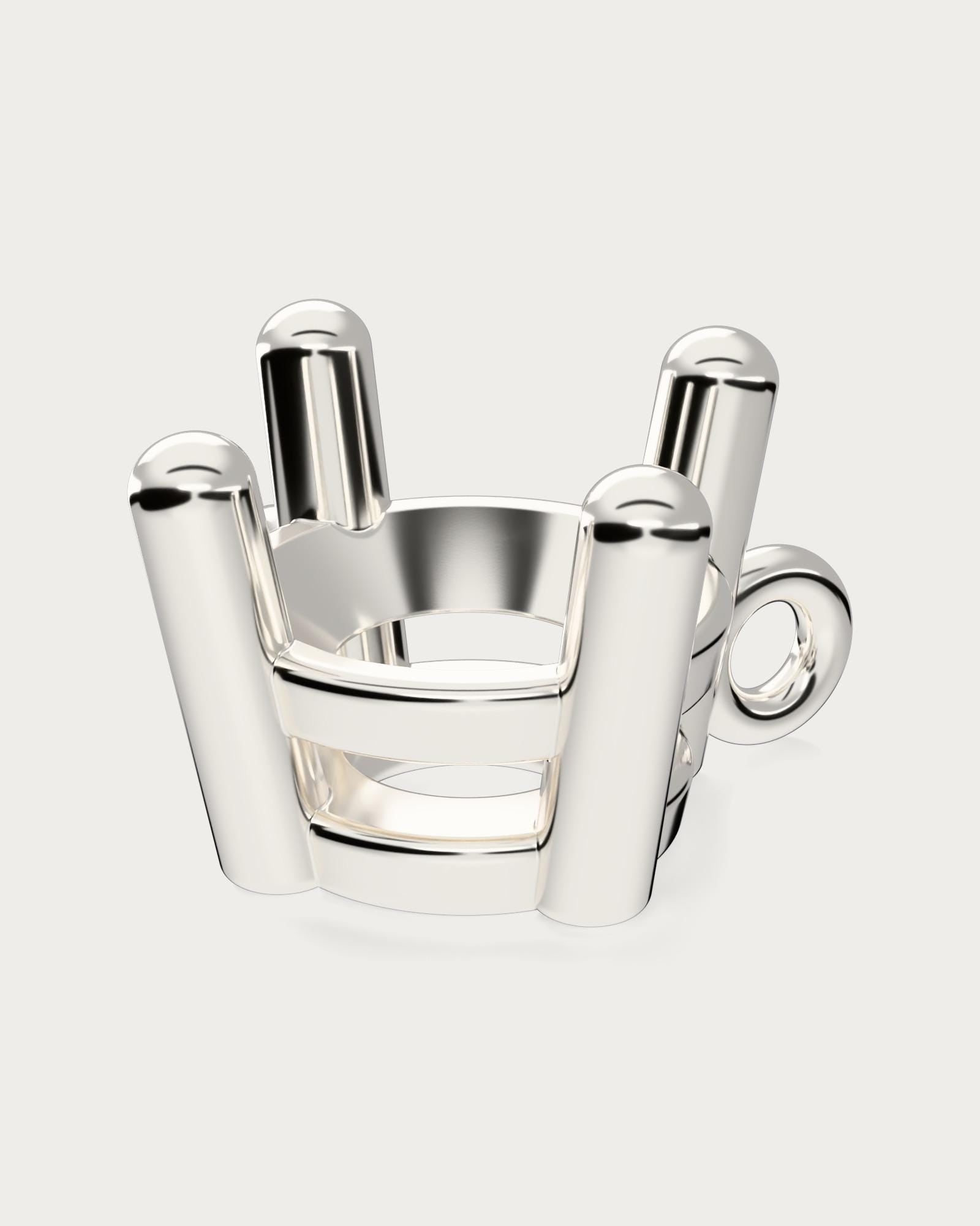 5mm Stepped Round Basket Pendant Mount, 4 Plain End Rods, Two Tilted Loop Bails, Blank 925 Sterling Silver Semi Mount Setting