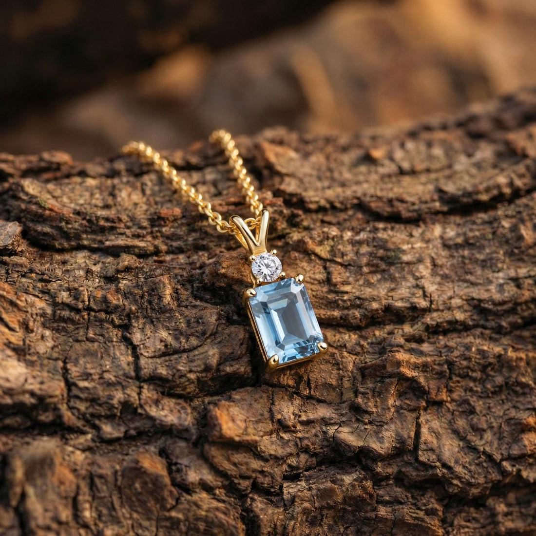 Aquamarine Pendant Necklace, March Birthstone Emerald Cut, Dainty Art Deco Solitaire, Mothers Day Gift, Birthday Present for Daughter