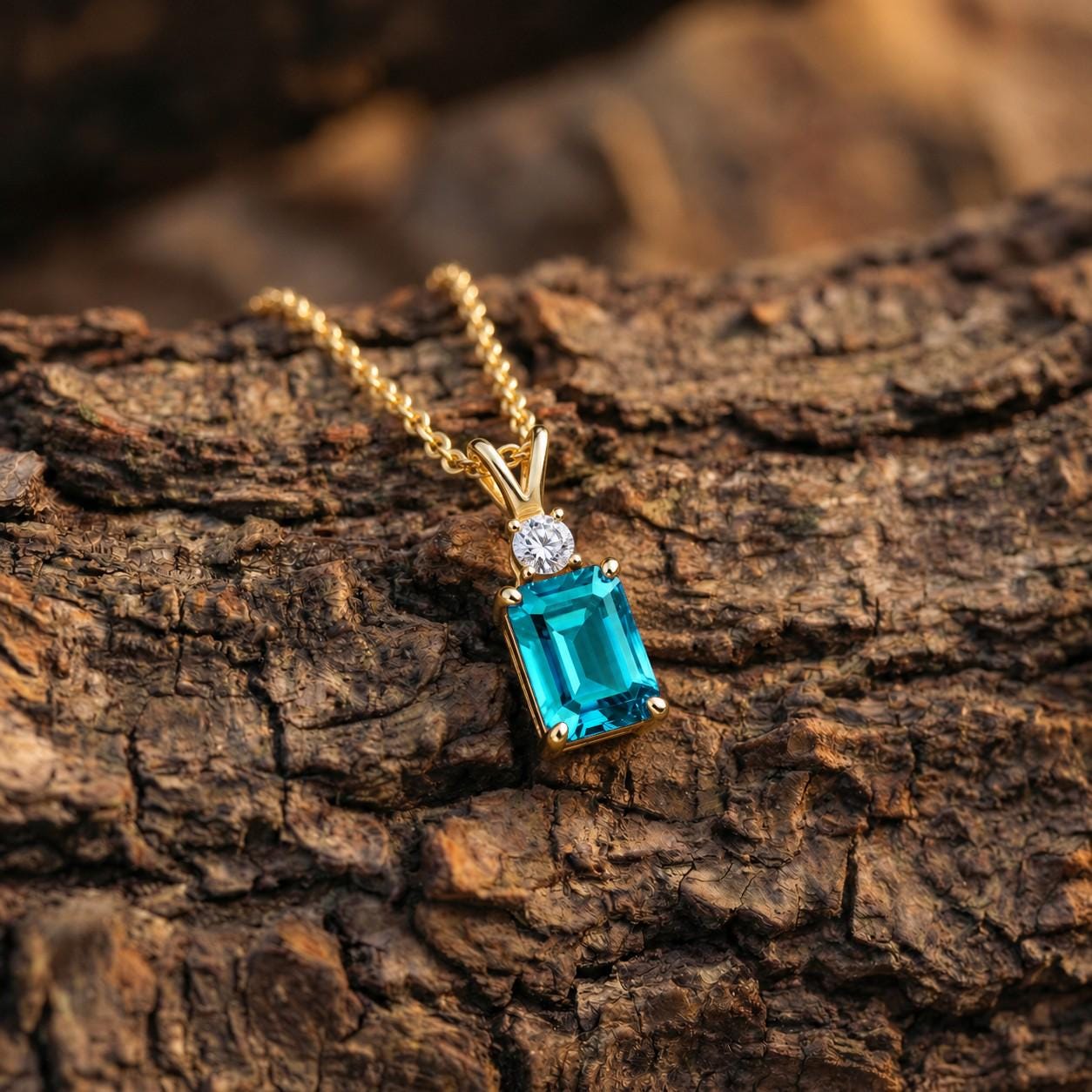 Blue Topaz Necklace, December Birthstone Pendant, Emerald Cut Art Deco Solitaire, Christmas Gift for Wife, Holiday Present, Birthday Gift